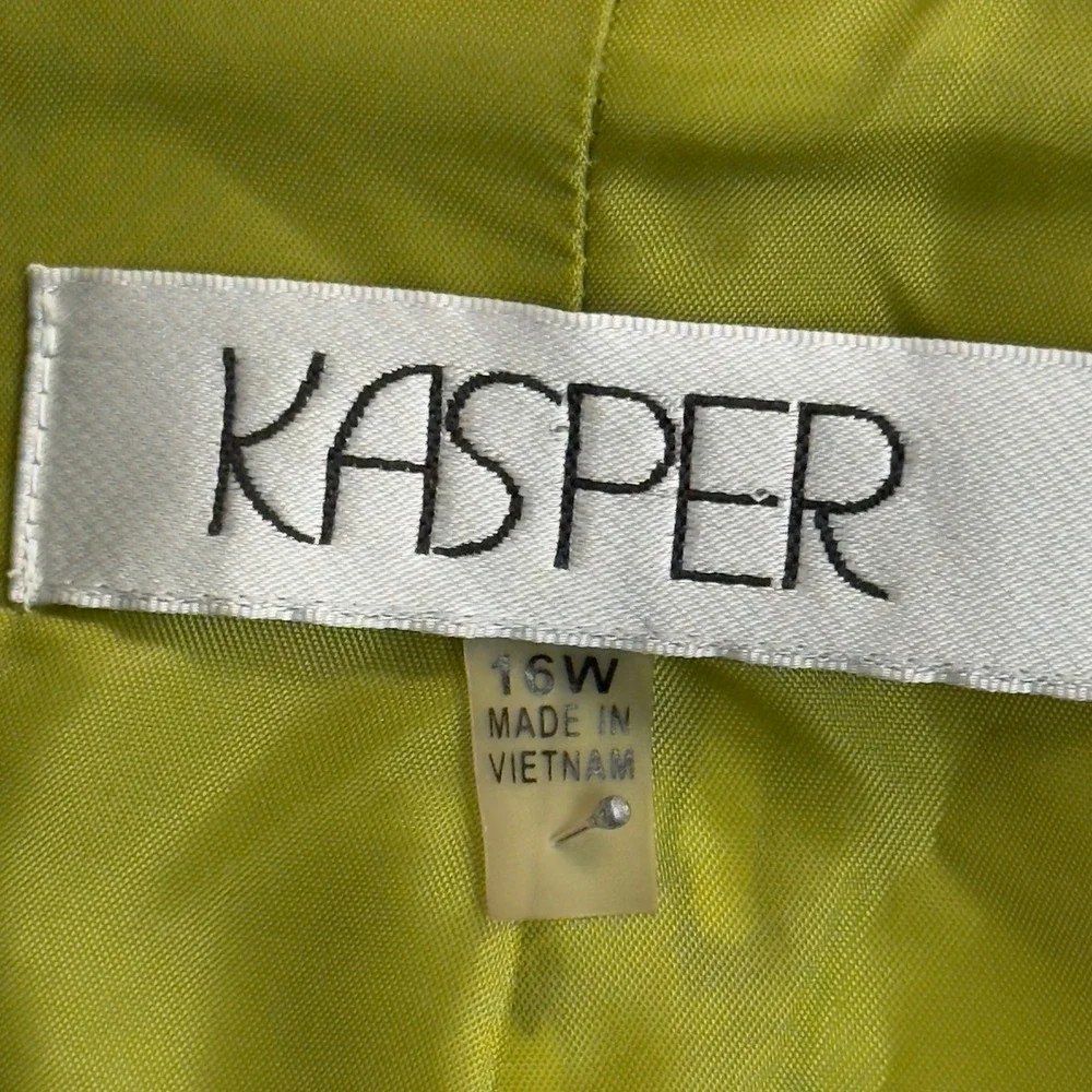Kasper Womens Green White Abstract Floral Open Front Blazer Jacket Plus Size 16W - Picture 3 of 7